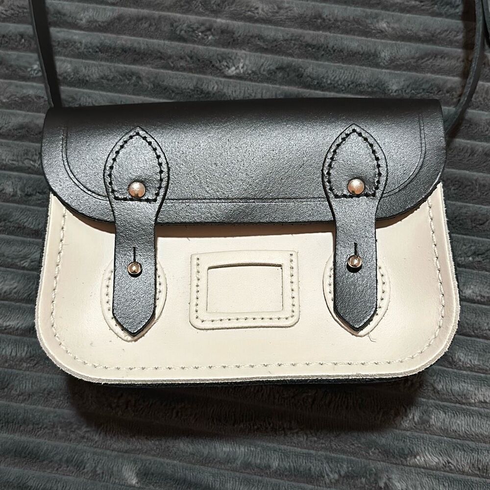 The Cambridge Satchel Company Small Leather Crossbody Bag Black & White - Picture 2 of 9